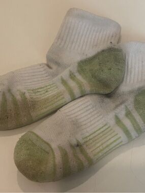 Women’s worn White Athletic Crew Socks with Green Accents